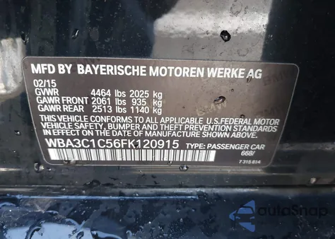 2015 BMW 328I z USA, uszkodzony, nr VIN WBA3C1C56FK120915